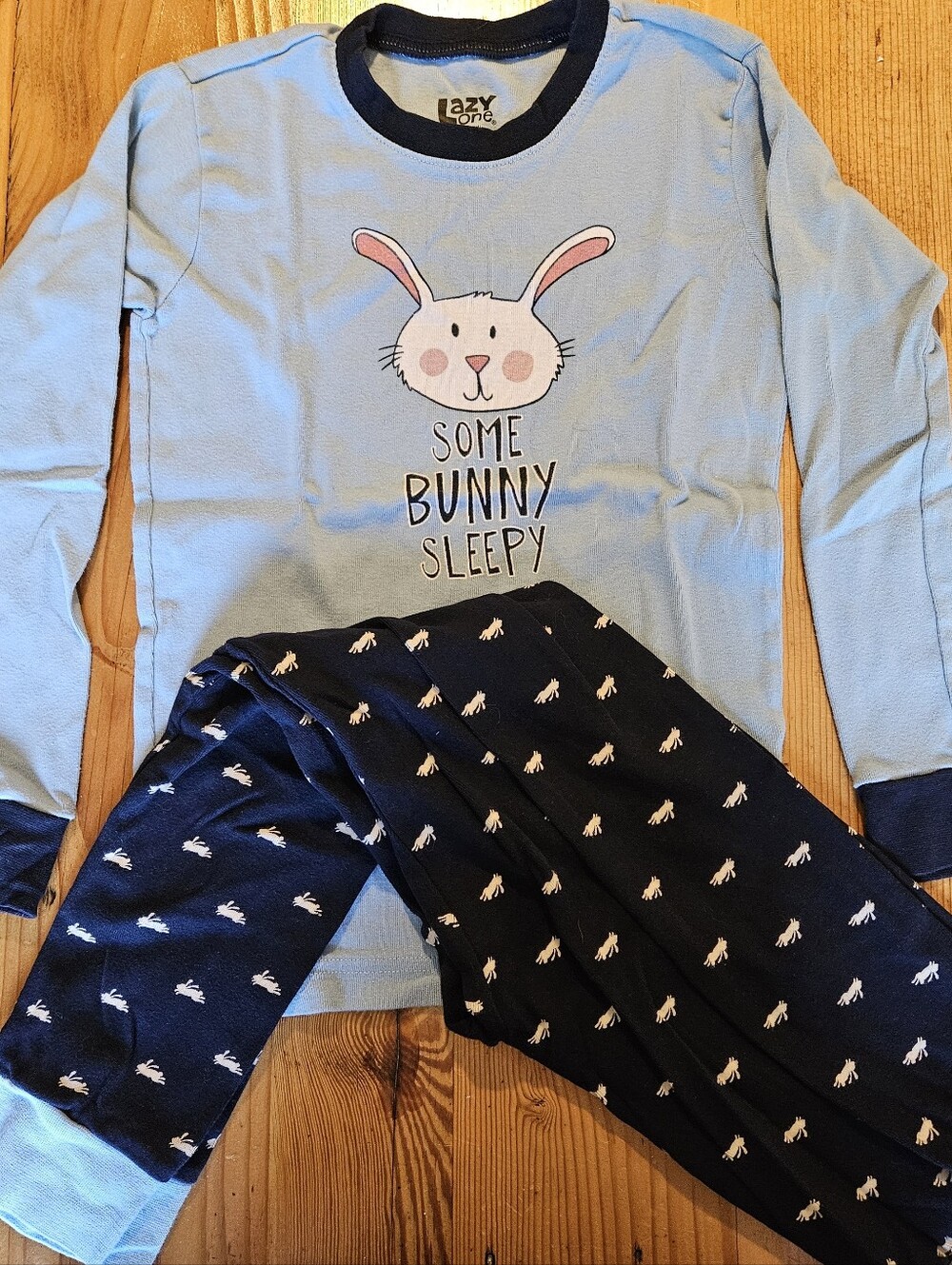 Lazy One Light Blue & Navy Some Bunny Sleepy Kids Pajama Set